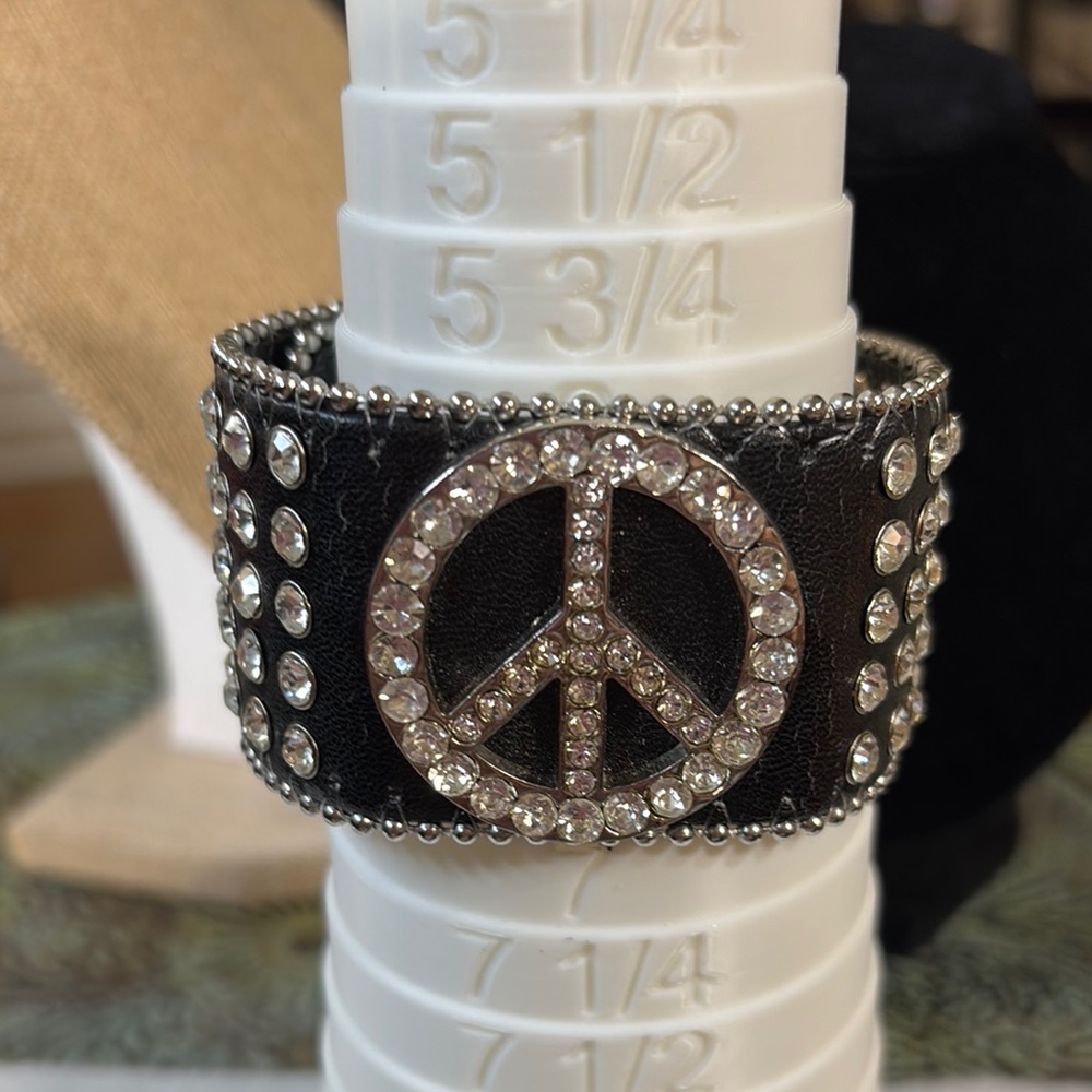 Black Studded Peace Sign Bracelet - Picture 12 of 13